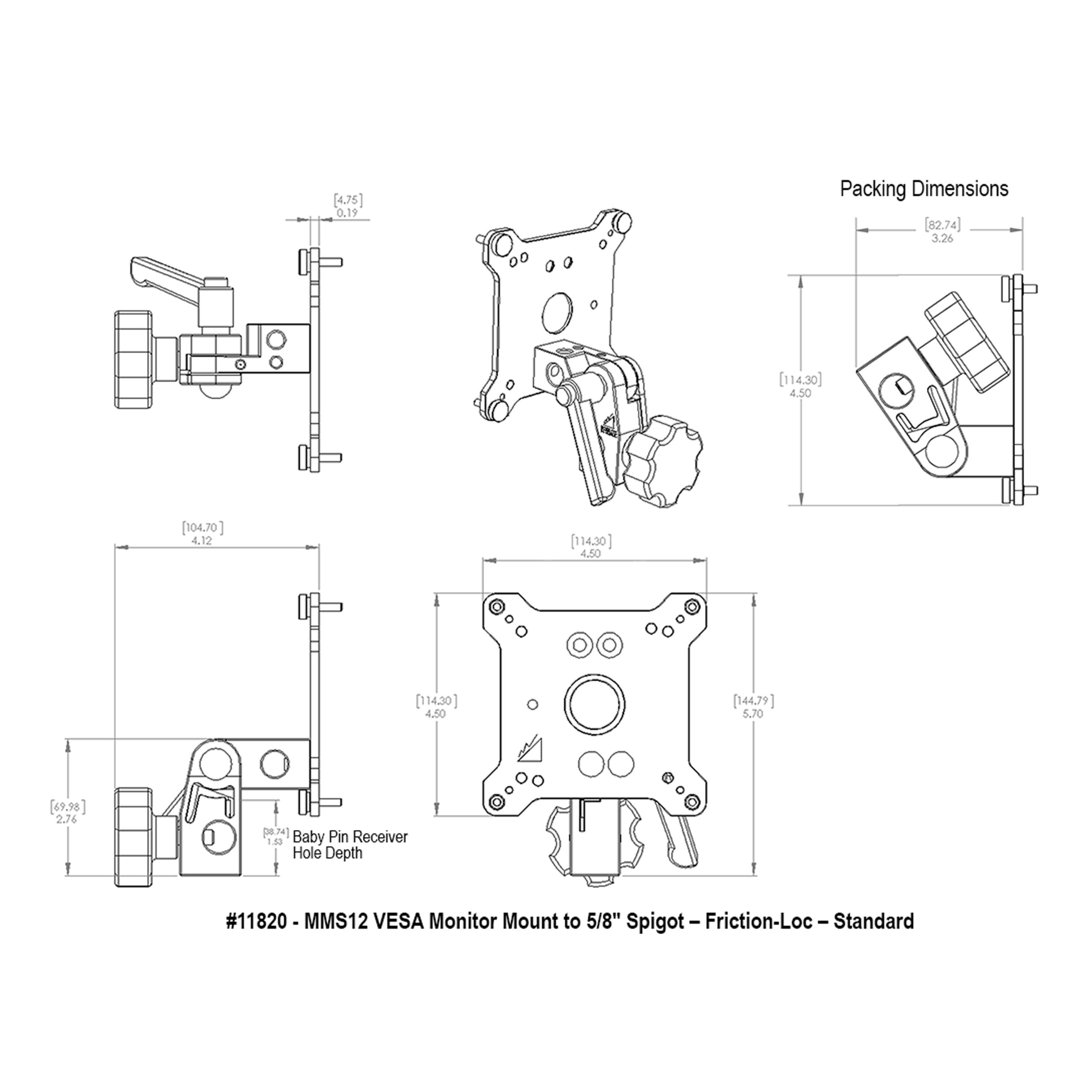 MMS12 VESA Monitor Mount to 5:8″ Spigot – Friction-Loc – Standard_6