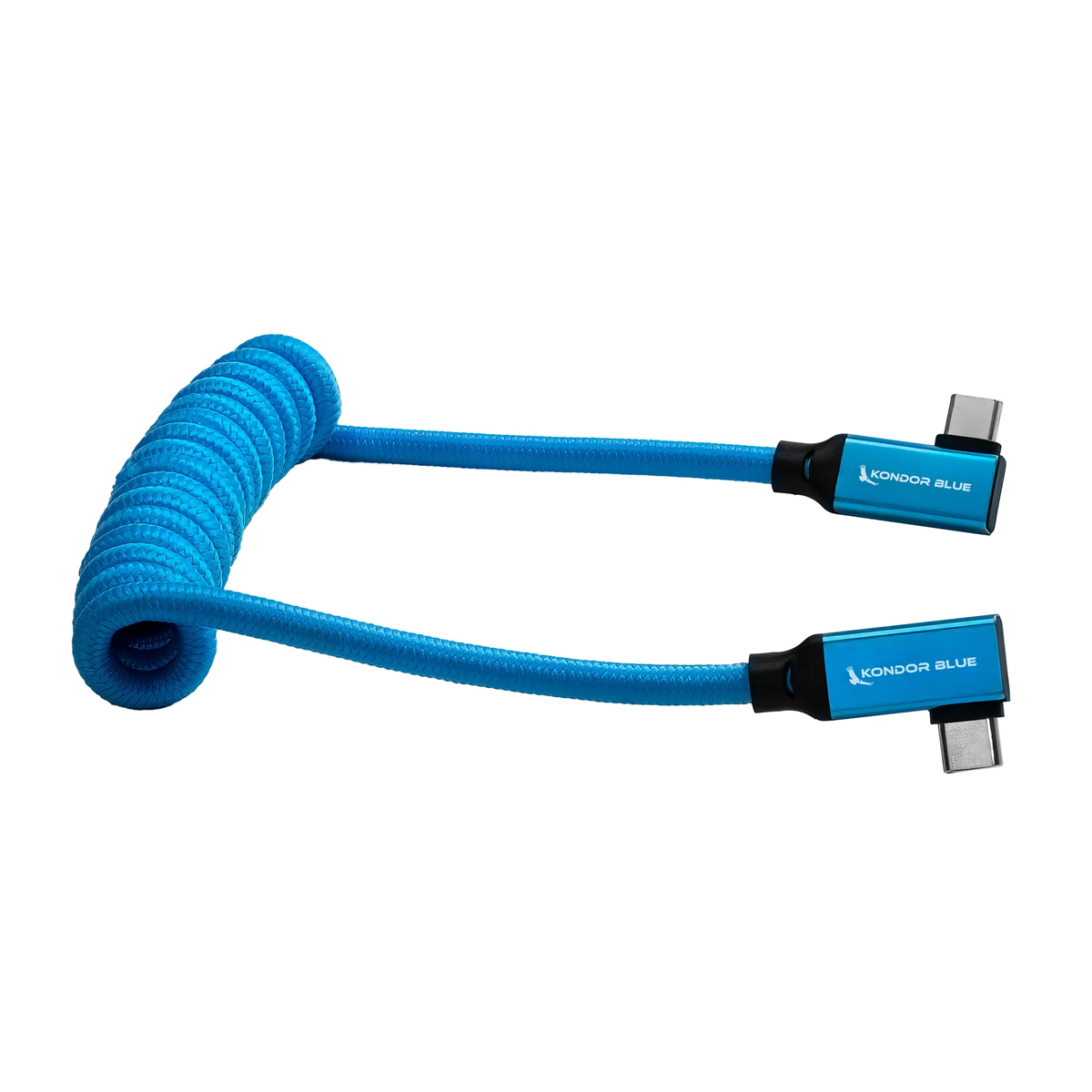 Kondor Blue 12-24″ Coiled USB-C 3.2 Right Angle Braided Cable for 8K Data and Power Delivery