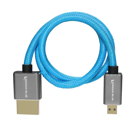 Kondor Blue Micro HDMI to Full HDMI 16" Straight Cable Braided